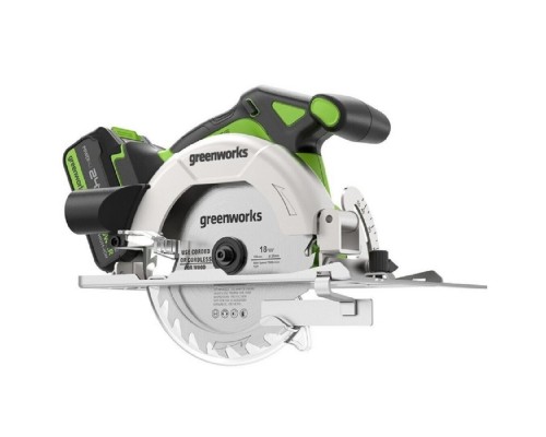 [Пилы] Greenworks GD24CS165 Дисковая пила 24V,б/щет,165х20мм, 4800 об/мин, рез 57мм,1х5Ач,ЗУ,кор [1501607CUG]