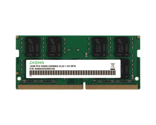 [Модуль памяти] Digma DDR4 SODIMM 16GB DGMAS43200016D PC4-25600, 3200MHz 
