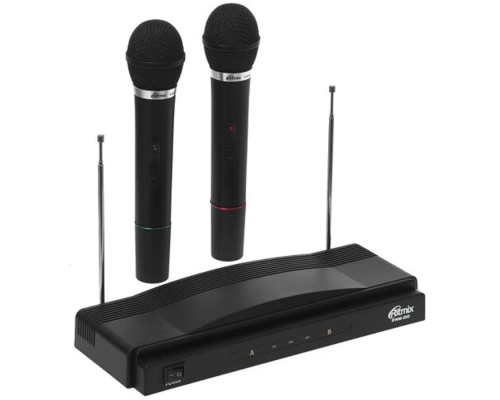 [Наушники, микрофоны RITMIX] RITMIX RWM-210 {2 микрофона: 87.5 МГц - 92 МГц; раб. частоты: 100 Гц - 10 000 Гц;Чувств.: -30 дБ +/-3 дБ; пит. системы: AC 220 в  / 500 мА}