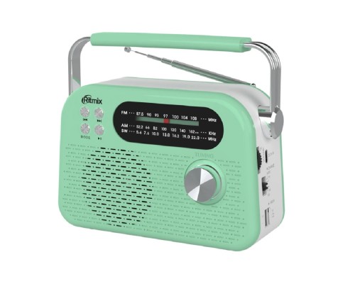 [Колонки] RITMIX RPR-045 MINT {Радиоприёмник портативный 3хдиапазонный FM/AM/SW,Bluetooth v.5.3, воспроизв. с USB и с карт пам. micro SD (до 32Gb)}