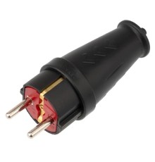 Rexant (111-200) Вилка влагозащищенная прямая COMPACT, с/з, 16А, IP44 каучук, черная