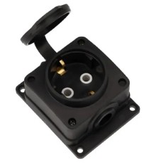 Rexant (111-221) Розетка (колодка) влагозащищенная с крышкой 1 гнездо COMPACT, с/3, 16А, IP54, каучук, черная