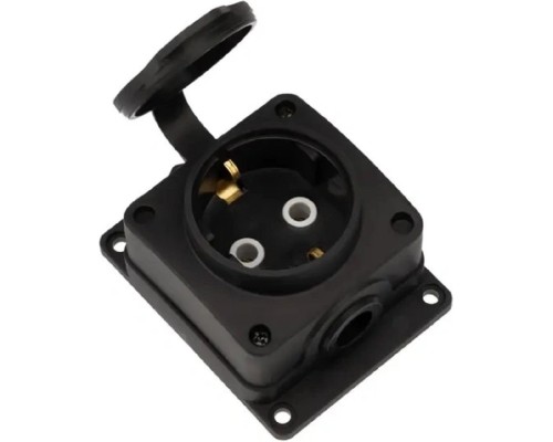 [Smartbuy Вилки, Разъемы силовые, Колодки] Rexant (111-221) Розетка (колодка) влагозащищенная с крышкой 1 гнездо COMPACT, с/3, 16А, IP54, каучук, черная