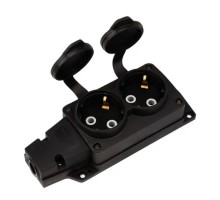 Rexant (111-222) Розетка (колодка) влагозащищенная с крышкой 2 гнезда COMPACT, с/з, 16А, IP54, каучук, черная