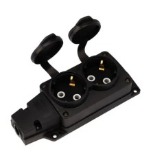 Rexant (111-222) Розетка (колодка) влагозащищенная с крышкой 2 гнезда COMPACT, с/з, 16А, IP54, каучук, черная