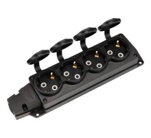 Rexant (111-224) Розетка (колодка) влагозащищенная с крышкой 4 гнезда COMPACT, с/з, 16А, IP54, каучук, черная