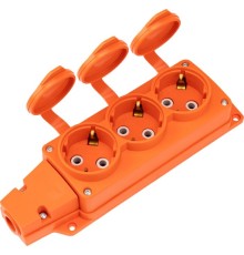 Rexant (111-227) Розетка (колодка) влагозащищенная с крышкой 3 гнезда COMPACT, с/з, 16А, IP54, каучук, оранжевая