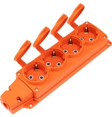 Rexant (111-228) Розетка (колодка) влагозащищенная с крышкой 4 гнезда COMPACT, с/з, 16А, IP54, каучук, оранжевая
