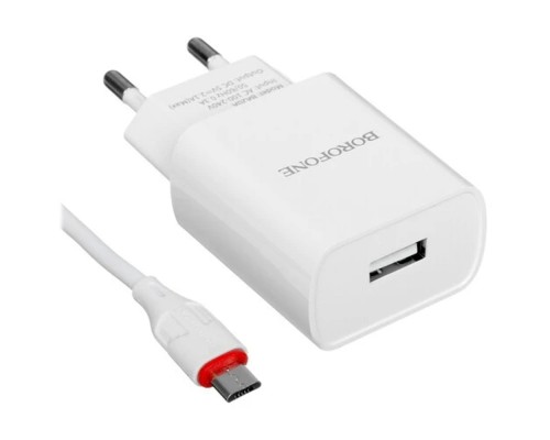 [Аксессуар] BOROFONE BA20A/ Сетевое ЗУ + Кабель Micro 1m/ 1 USB/ Выход: 10.5W/ White
