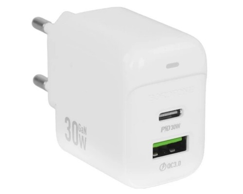 [Аксессуар] BOROFONE BAS45A/ Сетевое ЗУ/PD + QC 3.0/ 2 USB: Type-C + Type-A/ Выход: 30W + 18W/ White