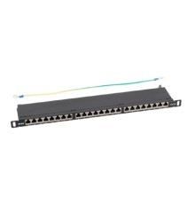 NTSS Патч-панель NTSS PREMIUM 0.5U 24 порта RJ45 FTP cat.5e, Krone IDC с задним кабельным органайзером NTSS-PP2-PM-0.5U-24-FTP-RJ45-5e-K