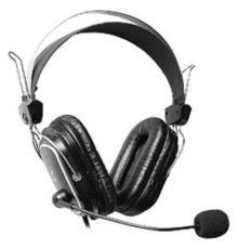 A4Tech HS-50,Черный(серебристые вставки) {Гарнитура  стерео, монитор типа, закрытые, рег громкости, 20-20000Гц 32 Ом 97дБ, микр подвижн,  кабель 2, 3.5 jack 3 pin}