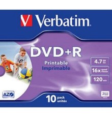 43508 Диски DVD+R Verbatim 16-x, 4.7 Gb, Printable (Jewel Case, 10шт.) 