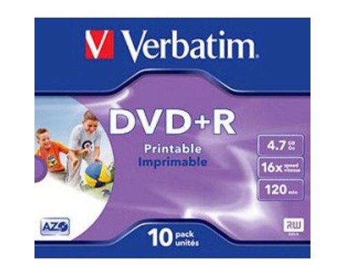 [Диск] 43508 Диски DVD+R Verbatim 16-x, 4.7 Gb, Printable (Jewel Case, 10шт.) 
