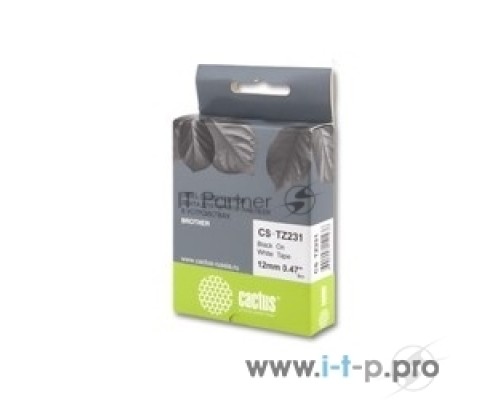 Лента Cactus CS-TZ231 для печати наклеек в устройствах Brother P-touch черный на белом 12мм х 8м