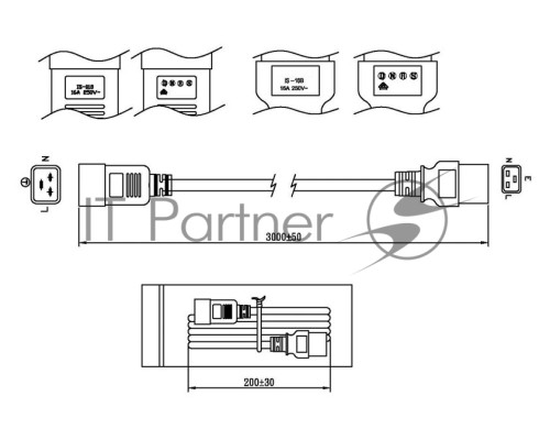 Кабель Hyperline PWC-IEC19-IEC20-3.0-BK Кабель питания IEC 320 C19 - IEC 320 C20 (3x1.5), 3 м