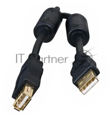 Кабель 5bites  UC5011-030A USB2.0, AM/AF, зол.разъемы, ферр.кольца, 3м., черный