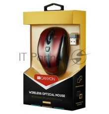 Мышь беспроводная Canyon MSO-W6 красный, 1600 dpi, радиоканал, USB, кнопки - 6