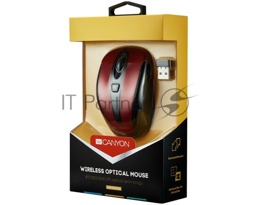 Мышь беспроводная Canyon MSO-W6 красный, 1600 dpi, радиоканал, USB, кнопки - 6