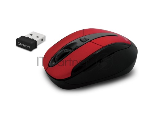 Мышь беспроводная Canyon MSO-W6 красный, 1600 dpi, радиоканал, USB, кнопки - 6