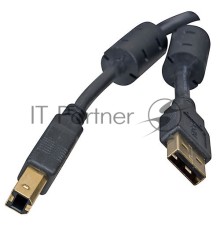 Кабель 5bites UC5010-018A USB2.0, AM/BM, зол.разъемы, ферр.кольца, 1.8м., черный