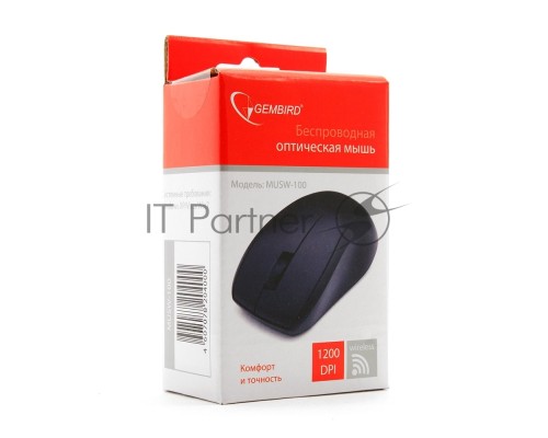 Мышь Gembird MUSW-100 BLACK USB {Мышь беспроводная, 2кн.+колесо-кнопка, 2.4ГГц}