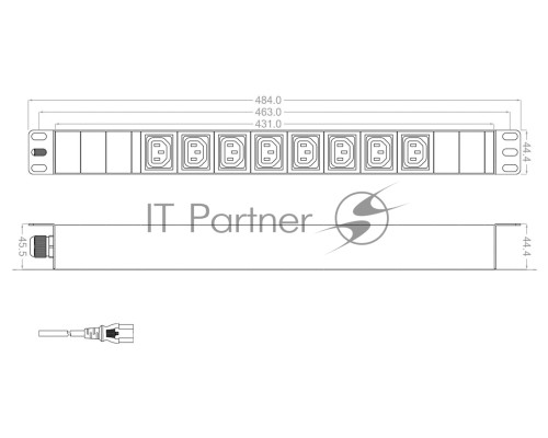 Hyperline SHT19-8IEC-2.5IEC Блок розеток для 19