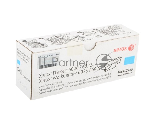 Картридж лазерный XEROX 106R02760 голубой для Phaser 6020/22/WC 6025/27 (1000 стр.)(Channels)