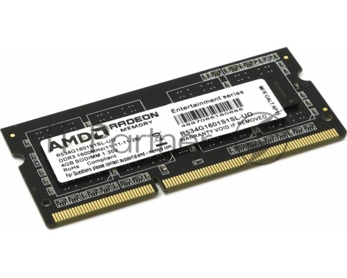 Оперативная память AMD DDR3 4Gb 1600MHz R534G1601S1SL-UO OEM PC3-12800 CL11 SO-DIMM 204-pin 1.35В