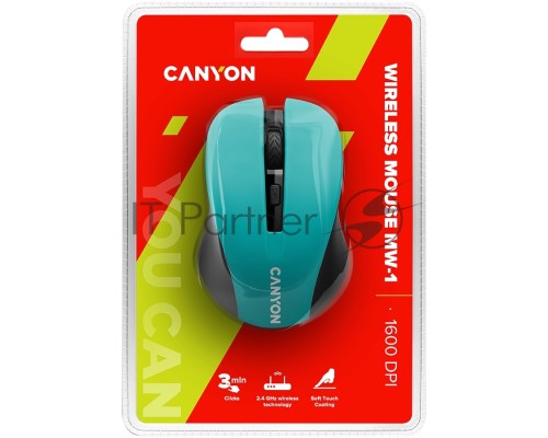 Мышь беспроводная Canyon MW-1 зеленый, 1200 dpi, радиоканал, USB, кнопки - 4