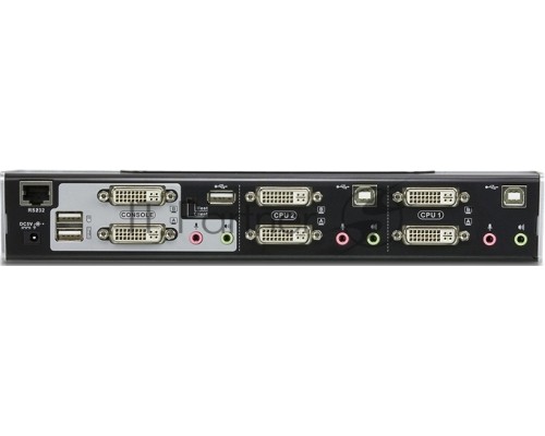Переключатель, электрон., KVM+Audio+USB 2.0,  1 user USB+2xDVI =)  2 cpu USB+4xDVI, со шнурами USB/DVI Dual Link 2х1.8м.+DVI Dual Link 2х1.8м., 2560x1600, настол., исп.спец.шнуры, без OSD, некаскад, 2-PORT USB 2.0 DVI DUAL VIEW KVMP SWITCH
