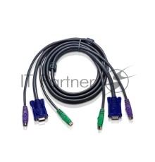 Переключатель ATEN 2L-1001P/C кабель/шнур, монитор+клавиатура+мышь CABLE HD15M/MD6M/MD6M-HD15F/M, 1.8M