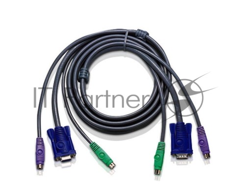 Переключатель ATEN 2L-1001P/C кабель/шнур, монитор+клавиатура+мышь CABLE HD15M/MD6M/MD6M-HD15F/M, 1.8M