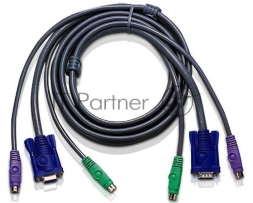 Переключатель ATEN 2L-1001P/C кабель/шнур, монитор+клавиатура+мышь CABLE HD15M/MD6M/MD6M-HD15F/M, 1.8M