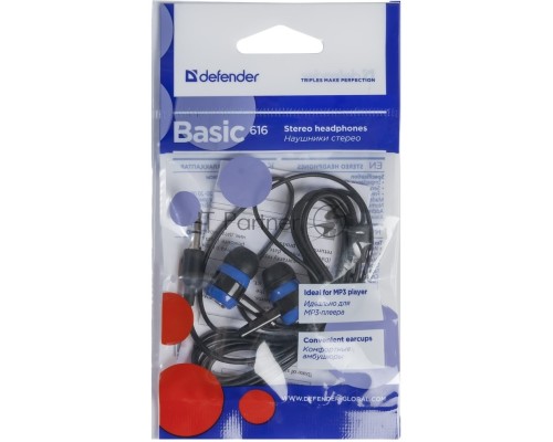 Наушники Defender Basic-616 Black/blue кабель 1,1 м