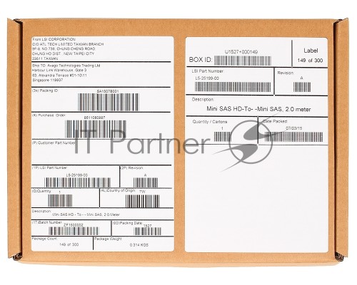 Кабель LSI CBL-SFF8644-8088-20M  (LSI00337) длина 2м,наконечники: SFF8644(контроллер)-SFF8088(внеш.устройство)