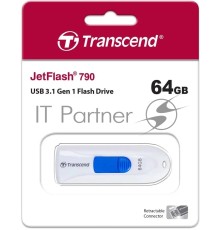 Флеш диск 64GB Transcend JetFlash 790, USB 3.0, Белый/Синий