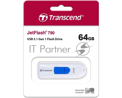 Флеш диск 64GB Transcend JetFlash 790, USB 3.0, Белый/Синий
