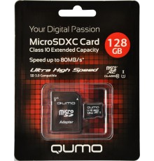 Флэш карта Micro SecureDigital 128Gb QUMO QM128GMICSDXC10U1 {MicroSDXC Class 10 UHS-I, SD adapter}