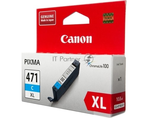 Картридж Canon CLI-471C XL (0347C001), голубой повышенной емкости, 11 мл, до 680 стр. A4, для Pixma iP7240/ MG5440/MG5740/MG6340/MG6840/MG7740/ TS5040/TS6040/TS8040/TS9040 (CLI-471XLC / CLI-471XL C)