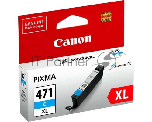 Картридж Canon CLI-471C XL (0347C001), голубой повышенной емкости, 11 мл, до 680 стр. A4, для Pixma iP7240/ MG5440/MG5740/MG6340/MG6840/MG7740/ TS5040/TS6040/TS8040/TS9040 (CLI-471XLC / CLI-471XL C)