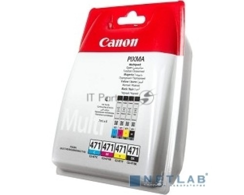 Картридж Canon CLI-471 BK/C/M/Y EMB MULTI BL (0401C004 / CLI-471C/M/Y/Bk), MULTIPACK (C, M, Y, Bk) многоцветный (черный, синий, пурпурный, желтый), 7мл х 4, до 376 стр, для Pixma MG5740/MG6840/MG7740/ TS5040/TS6040/TS8040/TS9040