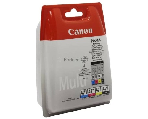 Картридж Canon CLI-471 BK/C/M/Y EMB MULTI BL (0401C004 / CLI-471C/M/Y/Bk), MULTIPACK (C, M, Y, Bk) многоцветный (черный, синий, пурпурный, желтый), 7мл х 4, до 376 стр, для Pixma MG5740/MG6840/MG7740/ TS5040/TS6040/TS8040/TS9040