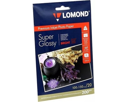 Фотобумага ПРЕМИУМ для стр.печати LOMOND200 г/м2 одностор.Super Glossy Bright 10х15см(20л)
