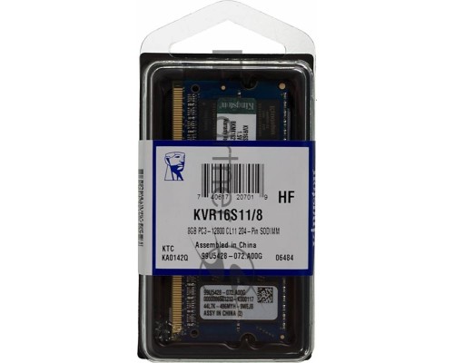 Модуль памяти Kingston SO-DIMM DDR3 8Gb 1600MHz  KVR16S11/8 RTL PC3-12800 CL11  204-pin 1.5В