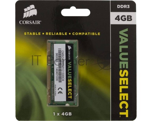 Модуль памяти Corsair DDR3L 4Gb 1333MHz CMSO4GX3M1C1333C9 RTL PC3-10600 CL9 SO-DIMM 204-pin 1.35В