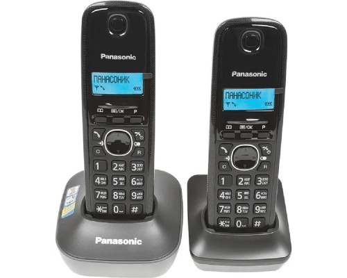 [Телефон] Panasonic KX-TG1612RUH (серый)  {Доп трубка в комплекте,АОН, Caller ID,12 мелодий звонка,поиск трубки}