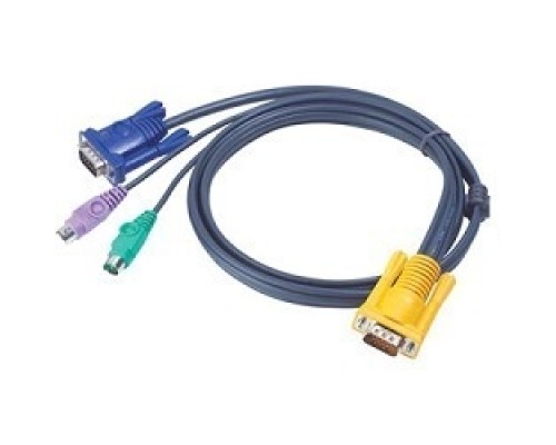 [Переключатель] ATEN 2L-5202P Кабель KVM  PS/2(Kлав+мышь)(Male)+HDB15(Male) <-> SPHD15(Male) 1,8м., тонкий, черный.
