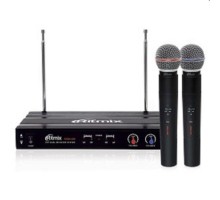 RITMIX RWM-221 black {2 микрофона, 87.5 - 92 МГц,  2 канала, ±0,005%, 40-20000 Гц, 600 Ом, –60±3 дБ, 80 дБ, макс девиация: 10 КГц}