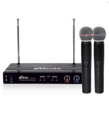 RITMIX RWM-221 black {2 микрофона, 87.5 - 92 МГц,  2 канала, ±0,005%, 40-20000 Гц, 600 Ом, –60±3 дБ, 80 дБ, макс девиация: 10 КГц}